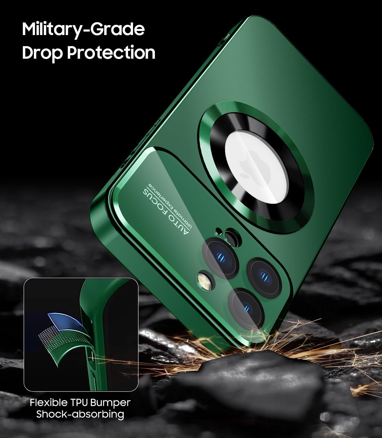 Magnetic for iPhone 16 Pro Max Case, Compatible with MagSafe, Built-in Camera Lens Protector, Logo View, Military Grade Drop Protection Phone Cover, Green