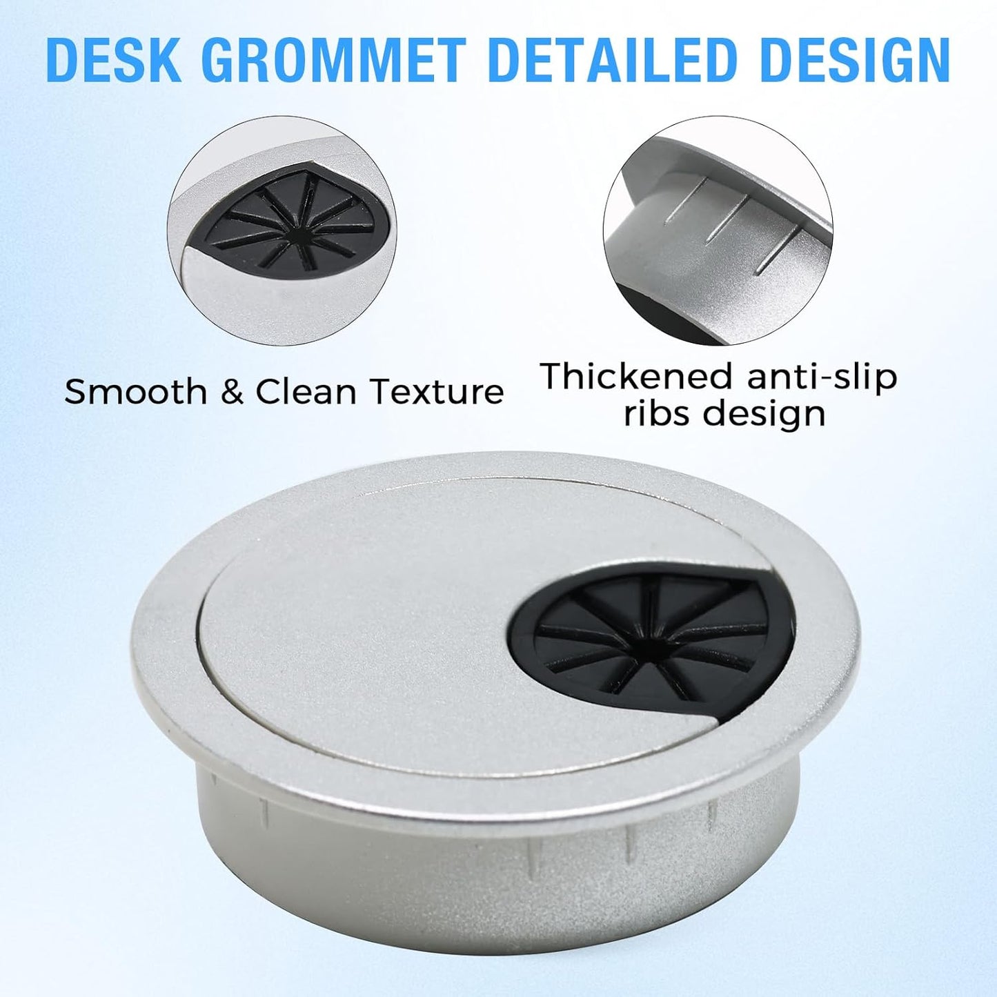 Desk Grommet 2" (50 mm), Desk Cord Hole Cover, Cable Grommet ABS Plastic, Desk Hole Grommet for Office and Home Table Cable, Detachable Cable Cord Organizer (Silver Sand 8 Pcs)