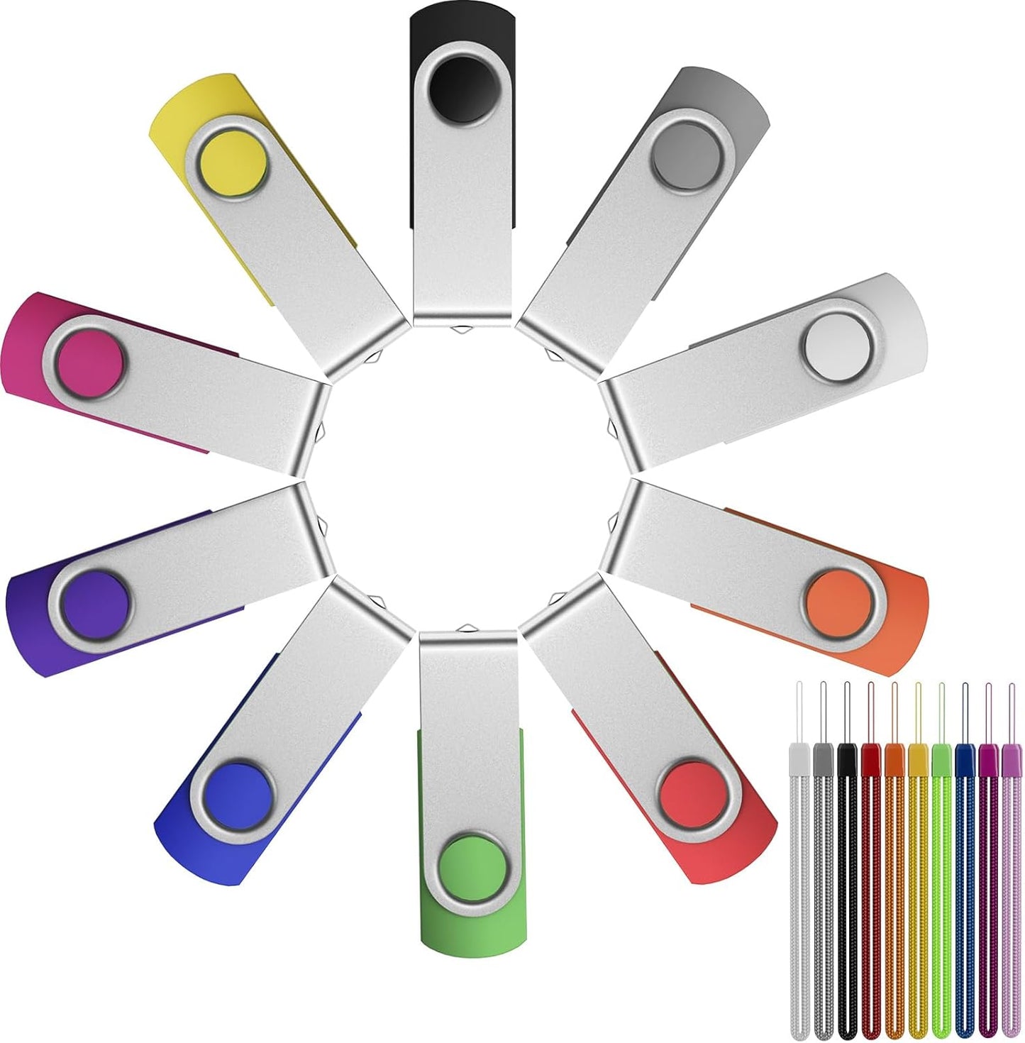 FEBNISCTE 32GB Flash Drive 10 Pack, Thumb Drive High Capacity, Bulk USB Flash Drives 32 GB Metal Swivel, USB 2.0 Jump Drive Memory Stick Portable, Pen Drive Zip High Speed for Data Storage