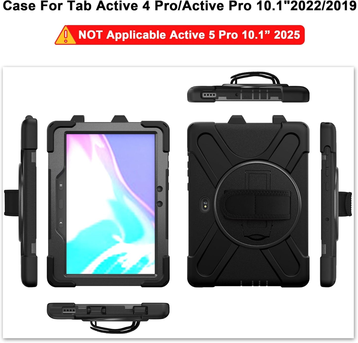Samsung Galaxy Tab Active PRO 10.1 inch/Galaxy Tab Active4 PRO Case, Heavy Duty Rugged Shockproof Drop Protection Case with 360 Stand, Hand Strap & Shoulder Strap for SM-T540/T547/T630/T638 (Black)