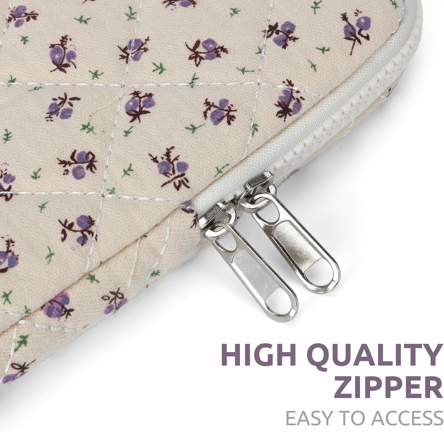 Puffy Laptop Sleeve 13-15.6 Inch Cute Quilted Laptop Protective Case Padded Floral Computer Sleeve for MacBook (A-Purple, 13 Inch)
