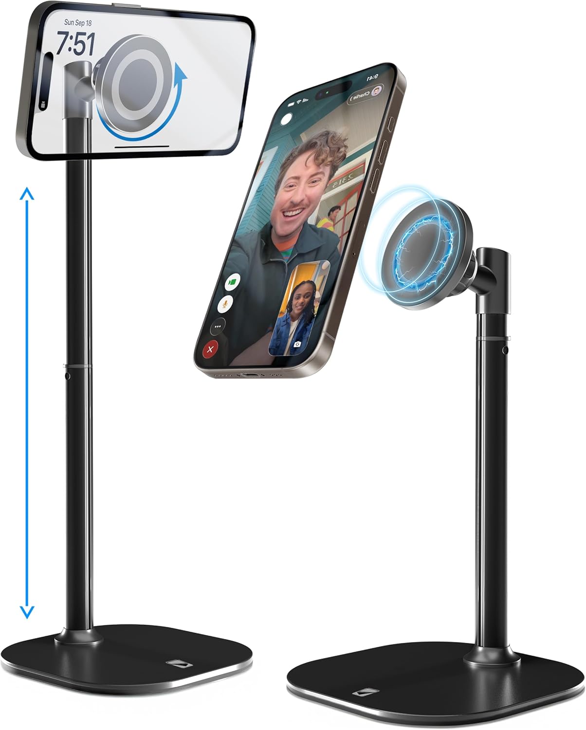 Cooper MagStand - Adjustable Magnetic iPhone Stand for Desk & Phone Holder for Video Recording, Compatible with MagSafe, Stand for iPhone 16 Pro Max, 15/14/13/12, Small Mag Safe Tripod (Night Black)
