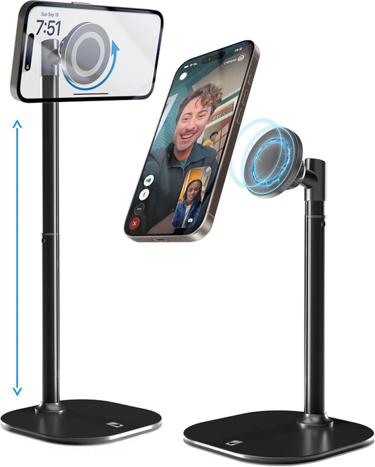 Cooper MagStand - Adjustable Magnetic iPhone Stand for Desk & Phone Holder for Video Recording, Compatible with MagSafe, Stand for iPhone 16 Pro Max, 15/14/13/12, Small Mag Safe Tripod (Night Black)