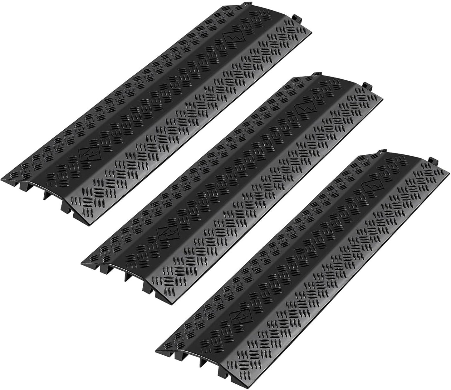VEVOR 3 Pack Drop Over Cable Cover, 2 Channel Heavy Duty Cable Hose Protector Ramp, 38.3'' Floor Cord Cover, 17,500 lbs/Axle Load Capacity, for Traffic Areas, Indoor, Outdoor, Home, Office, Warehouse