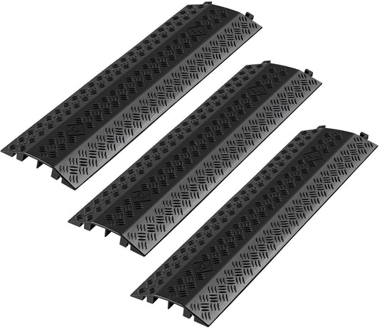 VEVOR 3 Pack Drop Over Cable Cover, 2 Channel Heavy Duty Cable Hose Protector Ramp, 38.3'' Floor Cord Cover, 17,500 lbs/Axle Load Capacity, for Traffic Areas, Indoor, Outdoor, Home, Office, Warehouse
