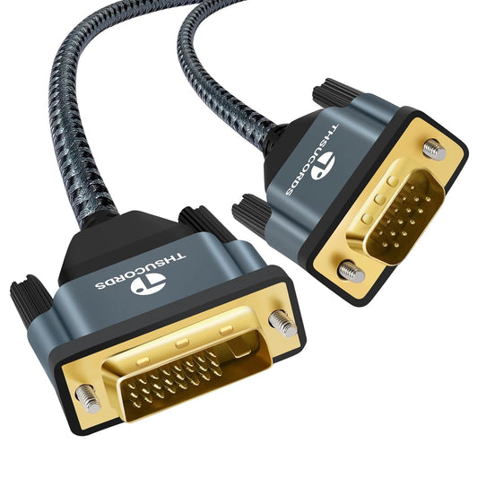 DVI to VGA Cable 6.6FT, Uni-Directional DVI-D to VGA Adapter Male to Male Gold-Plated Braided 1080P Full HD Cord for HDTV, PC,Laptop, Monitor, Projector
