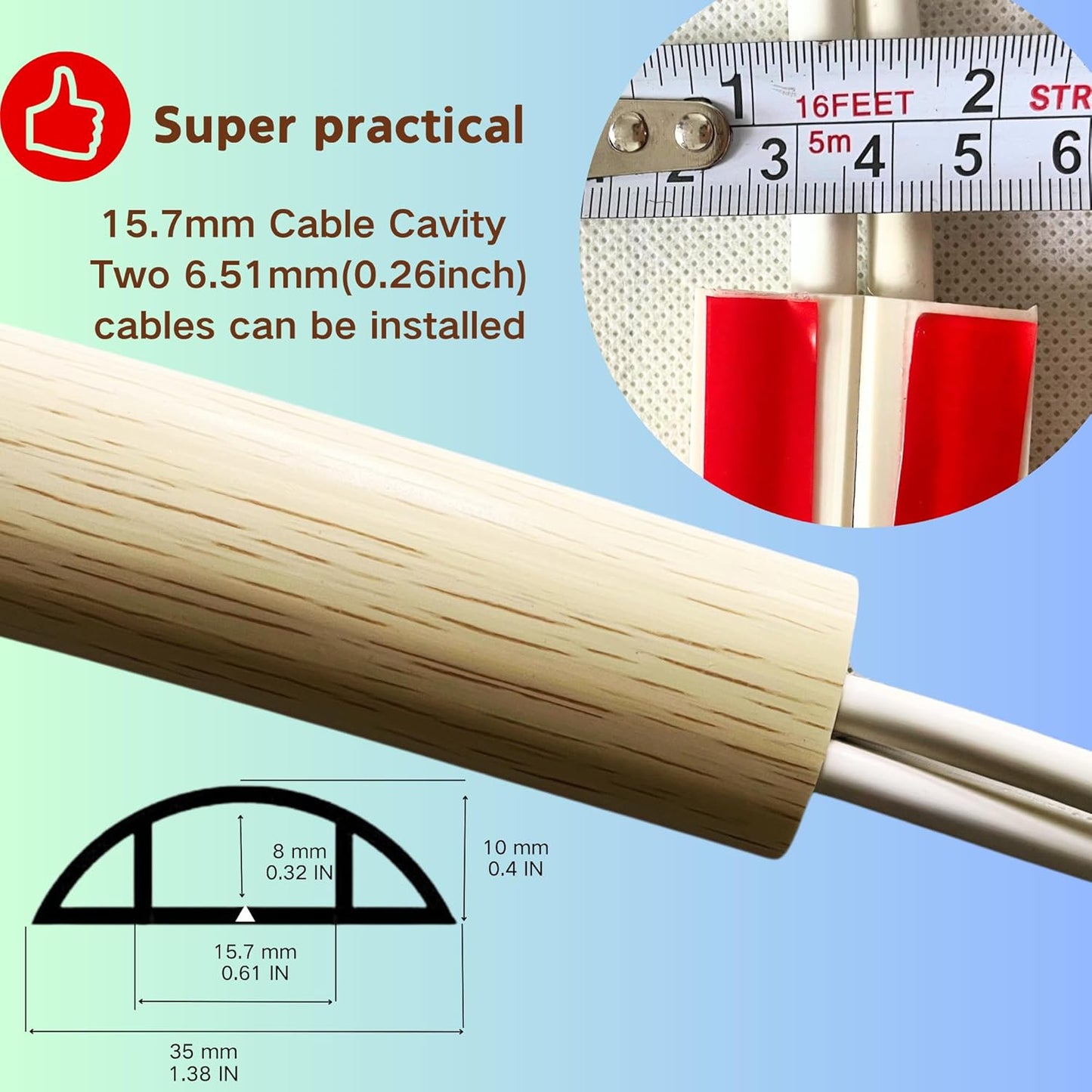 10ft Floor Cord Cover Self Adhesive Cord Hider Floor, Heavy Duty Cable Protector, Hide Extension Cords, Cable Management Hide Cords on Floor, Cable Cavity:0.61"(W) x 0.32"(H) Beige