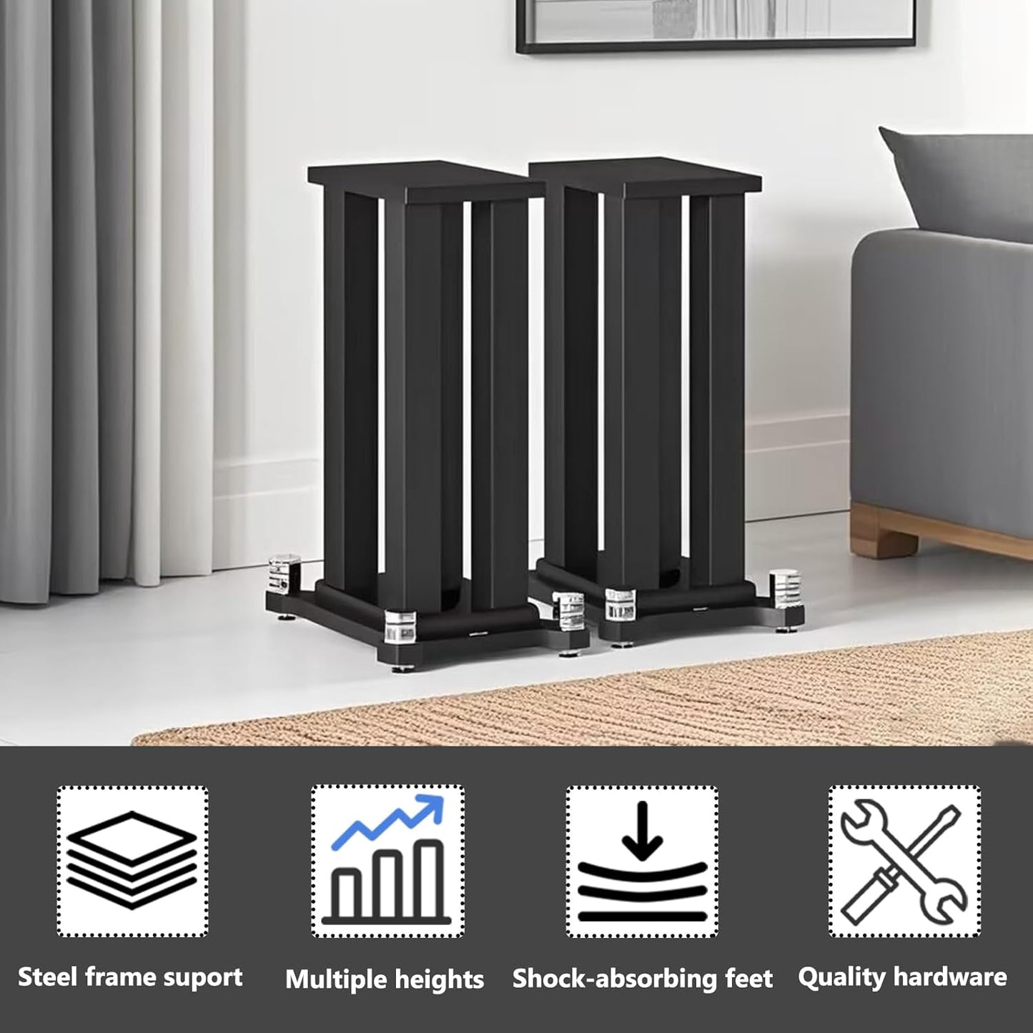 A Pair of Speaker Stands, Bookshelf Speaker Stand Steel Frame Support for Speakers up to 40 kg, Vibration-Absorbing MDF Design, Universal Speaker Stand Improves Sound Quality (80cm/31.4in)