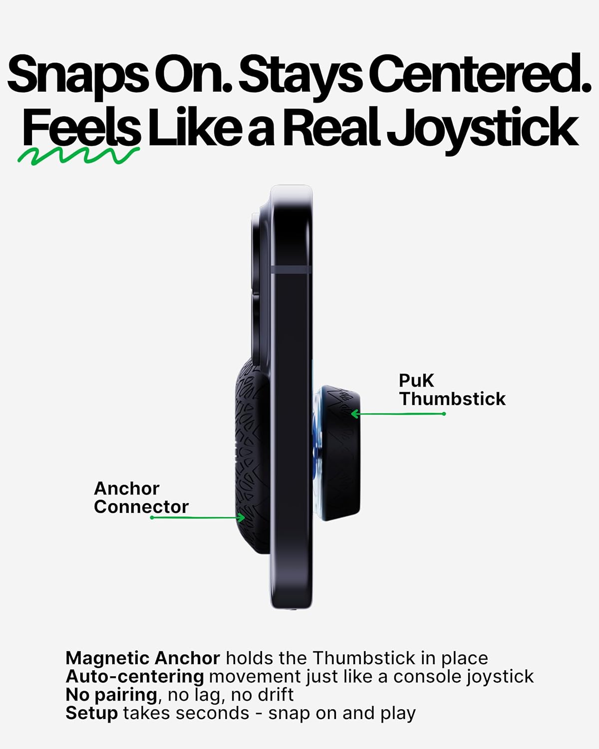 PuK Mobile Gaming Thumbstick - Magnetic Joystick for Phone with Thumbsleeve and Protective Lid - Zero Delay, Mobile Touch Screen Controller for iOS and Android Devices - Phone Joystick for Gaming