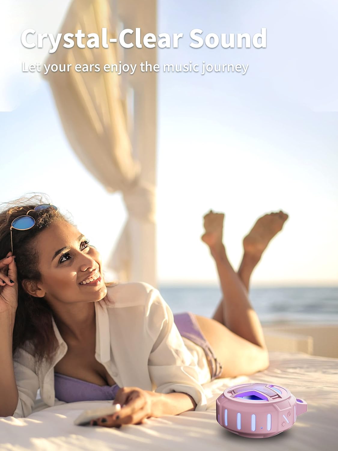 EBODA Bluetooth Shower Speaker, IP67 Waterproof Portable Wireless Small Speakers, Floating, 24H Playtime for Home, Beach, Pool, Kayak, Hiking, Boat Accessories, Gifts for Women, Girls - Pink