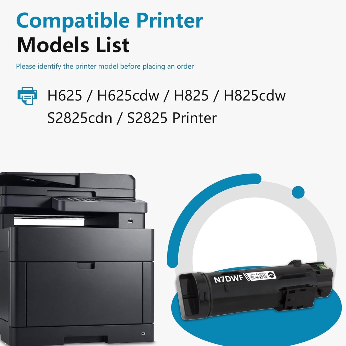 H625 N7DWF High Yield Toner Cartridge (1-Pack, Black): Compatible N7DWF Toner Cartridge Replacement for Dell H625 H625cdw H825 H825cdw S2825cdn S2825 Printer