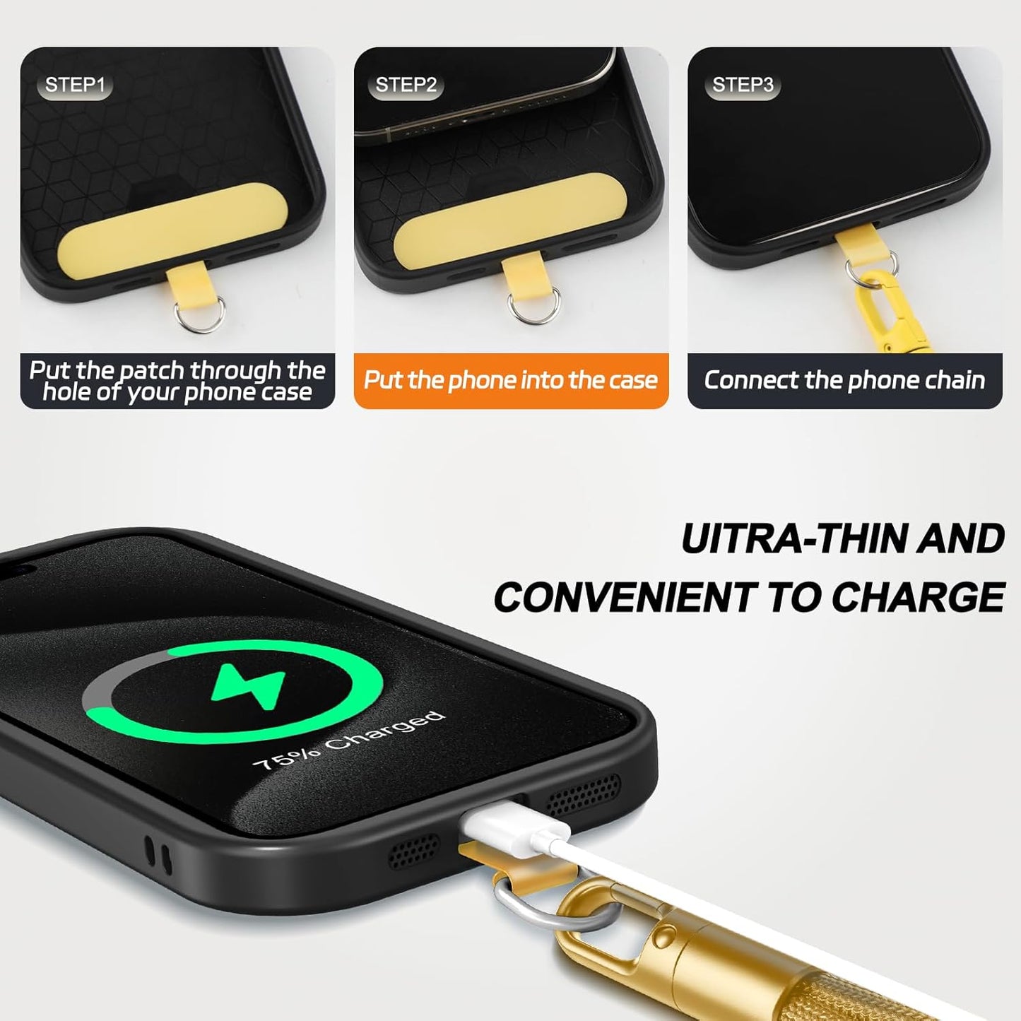 3 Pack Phone Lanyard,1×Phone crossbody strap,1×Phone Neck Strap,1×Wrist Strap,3×Tether Tabs,Universal Cell Phone Multifuctional Patch Polyester Lanyards(Yellow)