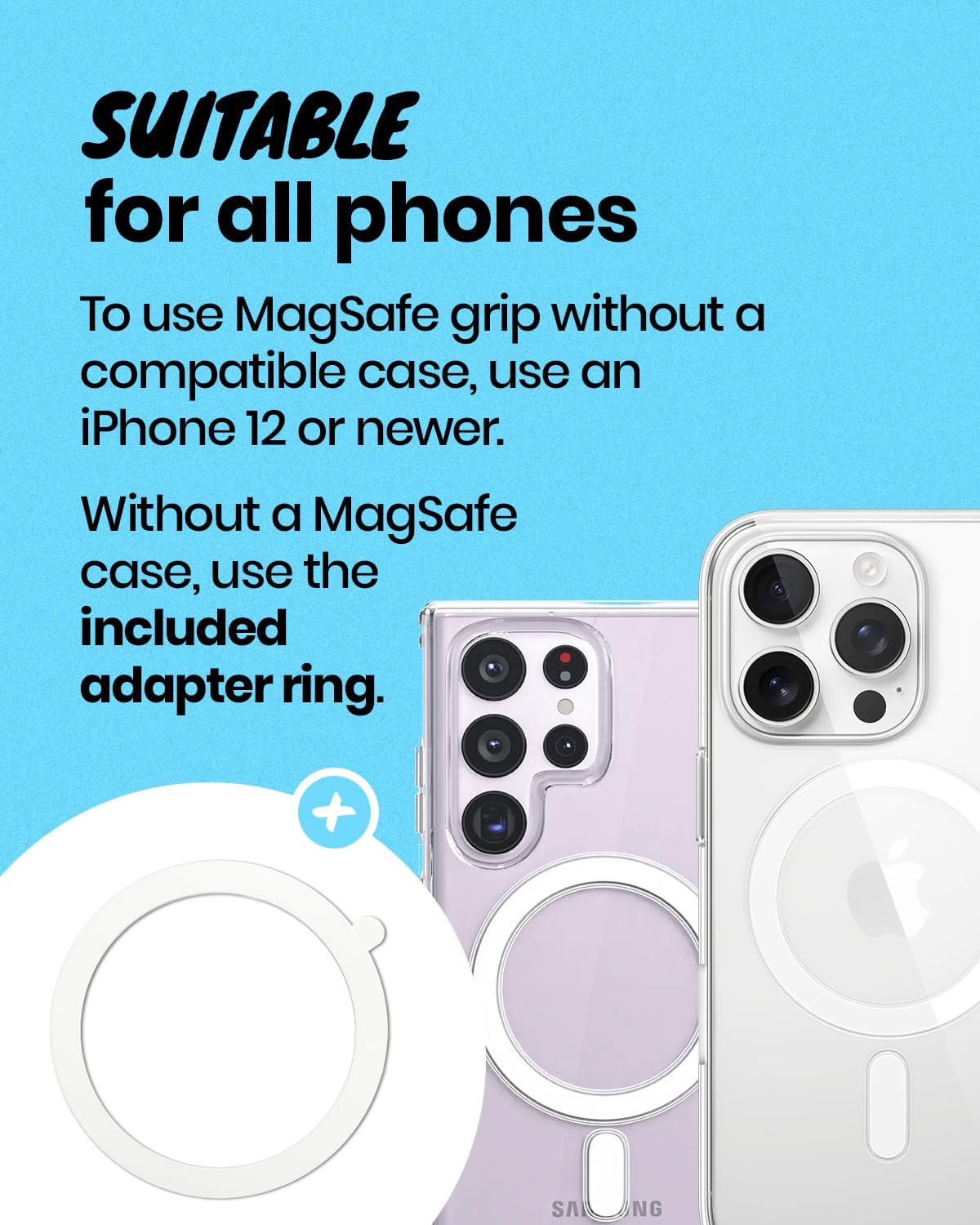 Solid Color Button Phone Grip – Minimalist Design, Durable and Lightweight, Grip and Stand for Smartphones (Baby Pink, Magnetic Type)