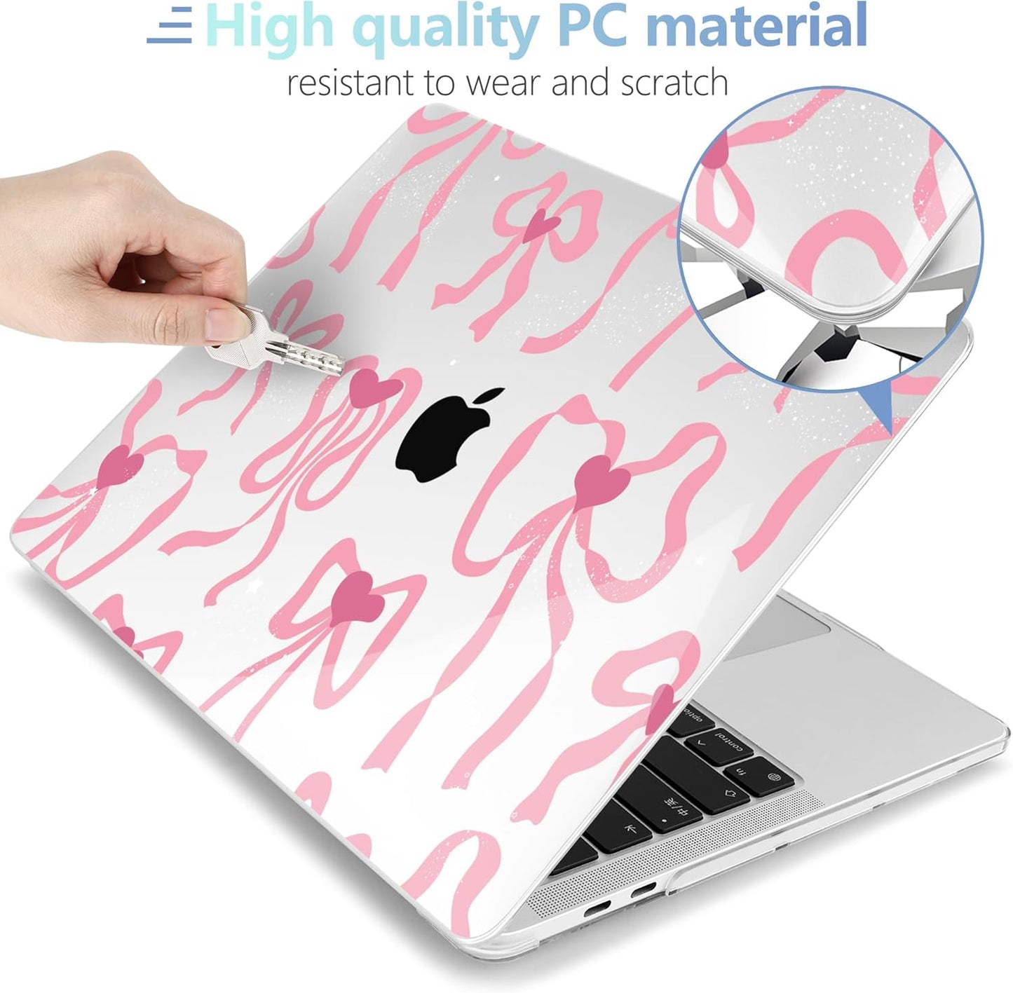 MEEgoodo Case for MacBook Pro 13 inch Case 2022 2021 2020 New A2338 M2/M1 A2251 A2289, Laptop Hard Shell with Keyboard & Camera Cover Compatible with 13 inch MacBook Pro, Coquette Ribbon Bow