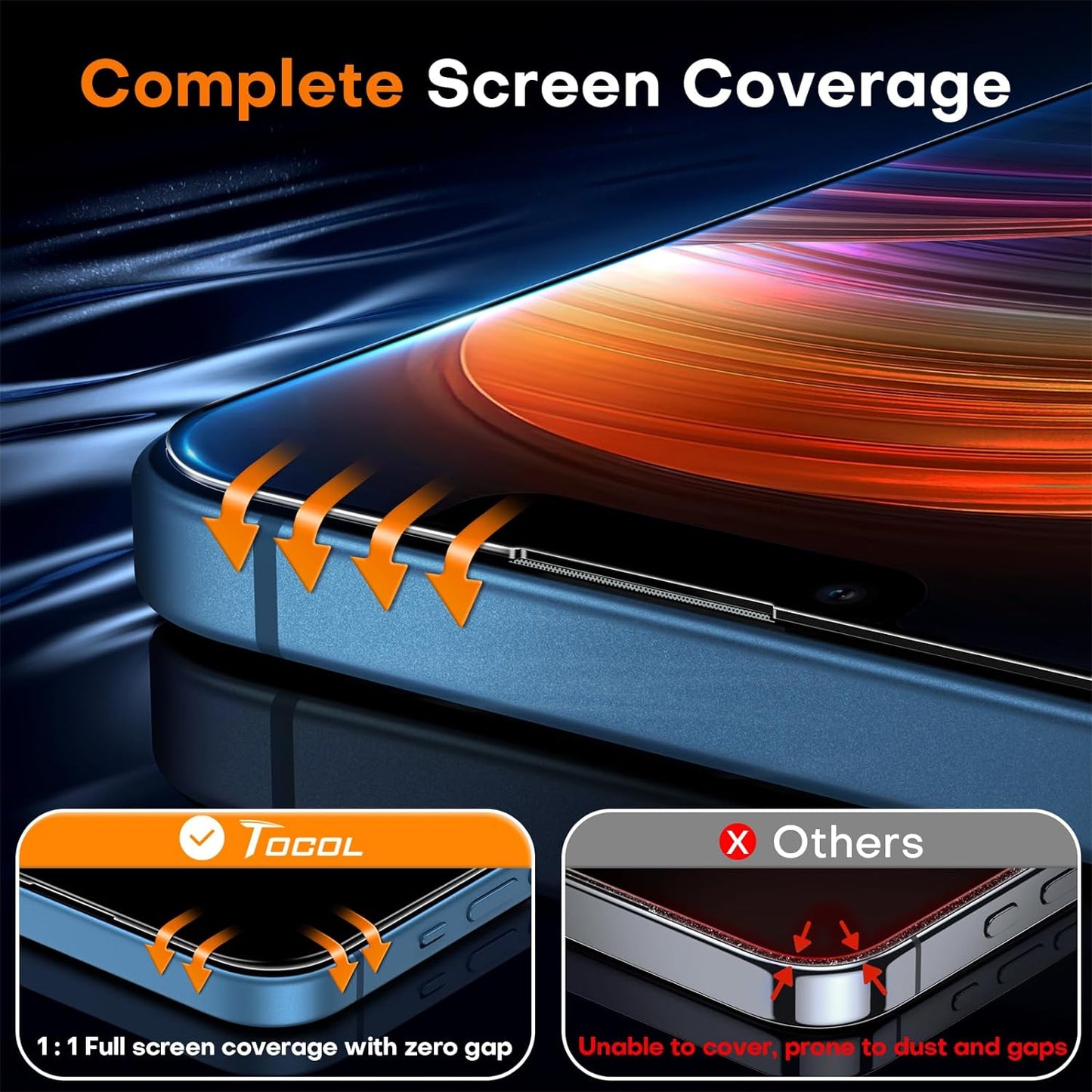 TOCOL for iPhone 16e Screen Protector/iPhone 13 Screen Protector 9H Hardness Military Grade Shatterproof HD Tempered Glass Full Coverage Easy Installation Case Friendly 2 Pack