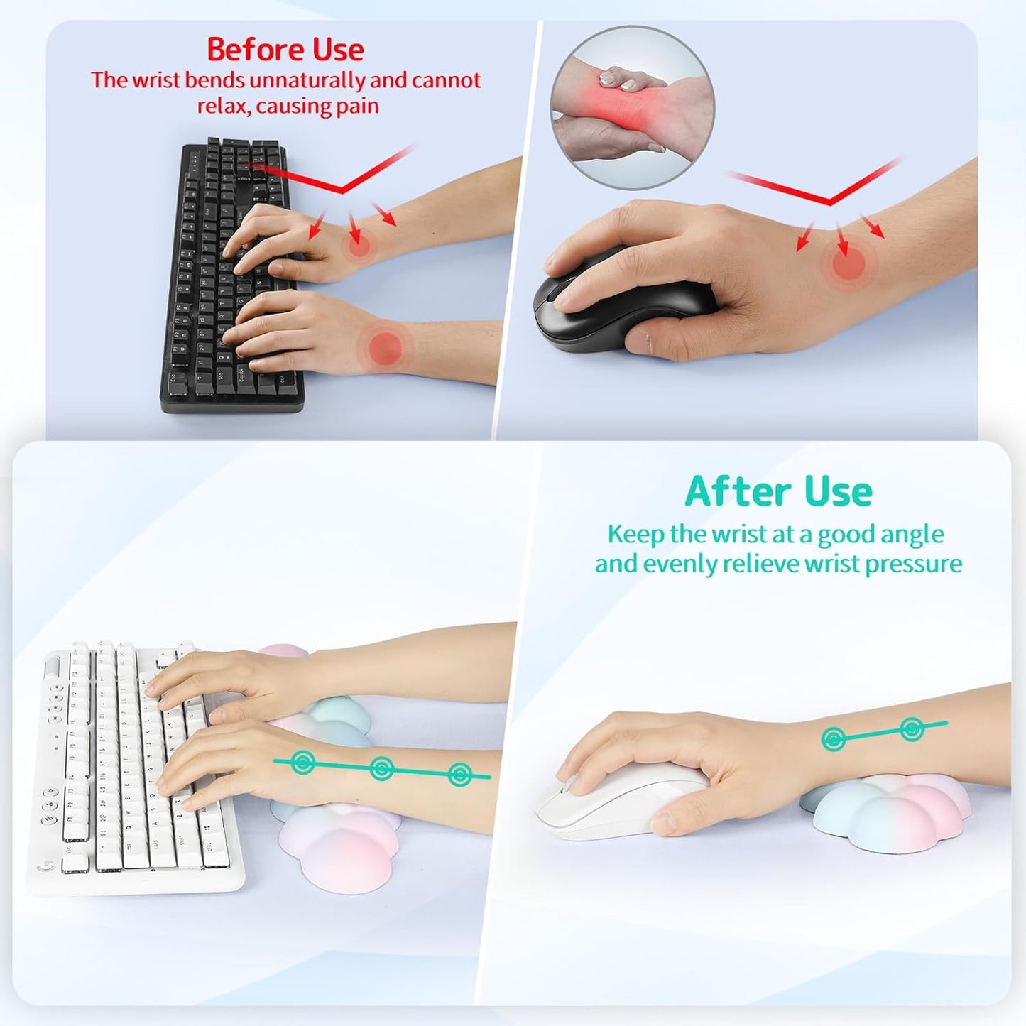 Cloud Wrist Rest Keyboard, Cloud Keyboard Wrist Pad Set with PU Leather Memory Foam, Cute Arm Rest for Palm Support, PC/Gaming Desk Accessories/Office Setup/Computer Hand Cushion - Rainbow