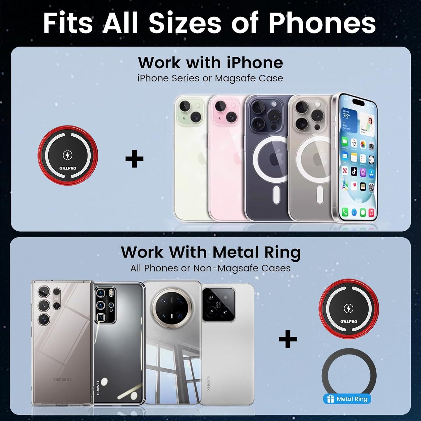 OHLPRO 15W Mag Car Mount Charger for iPhone 16, Fast Wireless Charging Magnetic CD Slot Holder with 3M Adhesive Base for Dashboard, Aluminum Shell, Compatible with iPhone 16/15/14 Pro Max, Blue