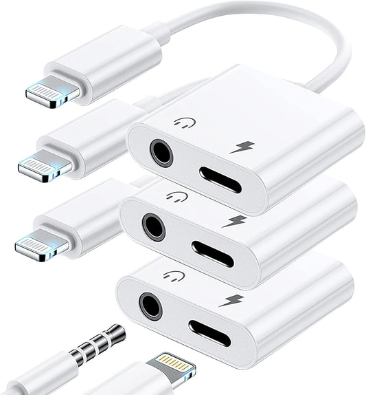 [Apple MFi Certified] 3 Pack Lightning to 3.5mm Headphone Jack Adapter, 2 in 1 Dongle Adapter Aux Audio + Charging Ports Splitter Compatible with iPhone 14/13/12/11/XS/XR/8/7 Support All iOS System
