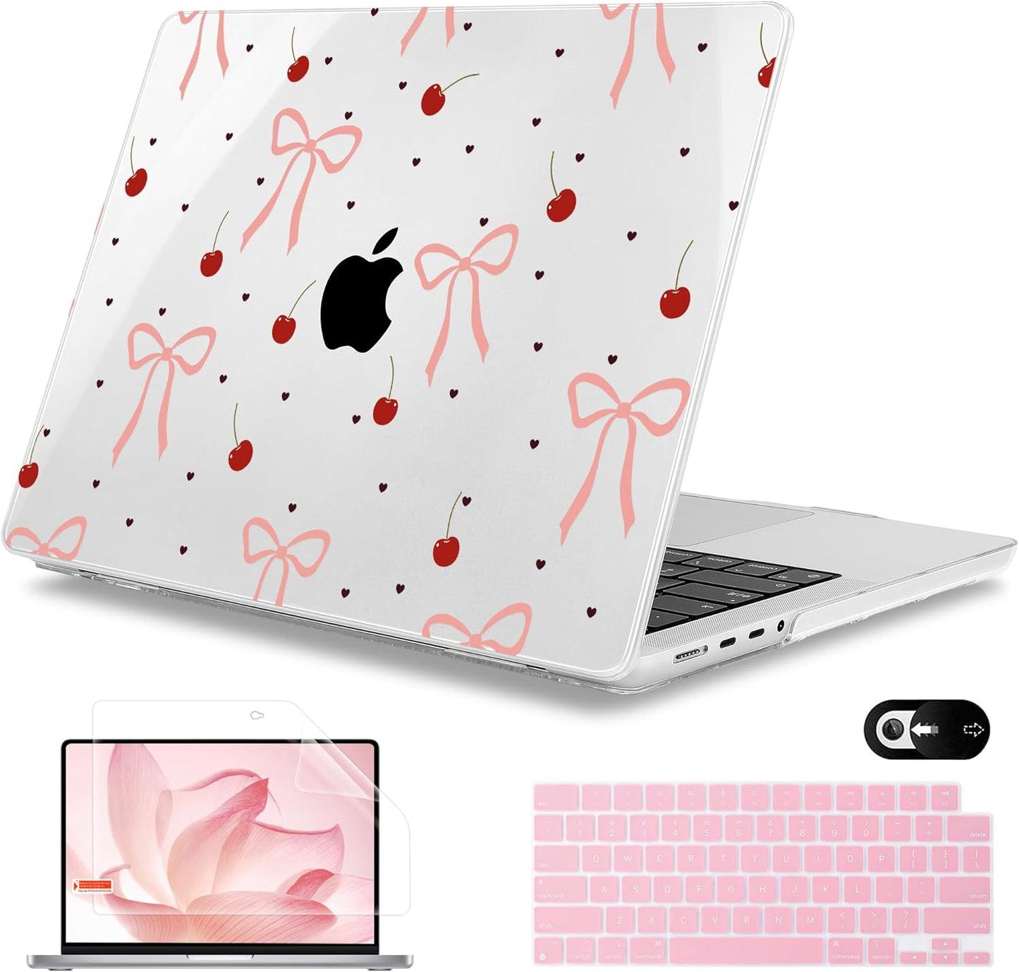 Mektron Case for MacBook Pro 16" M4 A3403 A3186 M3 A2991 M2 A2780 M1 A2485 (2021/2023/2024) Pro/Max with Touch ID, Hard Shell Plastic Laptop Cover Keyboard Cover Screen Protector, Pink Bows-Hearts
