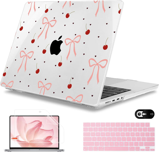 Mektron Case for MacBook Pro 16" M4 A3403 A3186 M3 A2991 M2 A2780 M1 A2485 (2021/2023/2024) Pro/Max with Touch ID, Hard Shell Plastic Laptop Cover Keyboard Cover Screen Protector, Pink Bows-Hearts