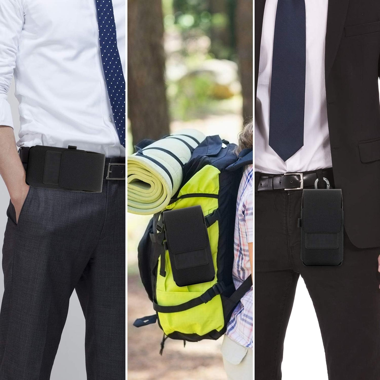 BECPLT for iPhone 16/15/14/13/12 Pro & Galaxy S24/S23/S22/S21 - Nylon Phone Holster with Belt Clip, Loops - Black