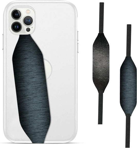 Phone Grip Strap - Reversible Finger Holder for Phone Back, Customizable Anti-Slip Design, Wireless Charging Compatible Detachable Holder for iPhone - Metallic Black