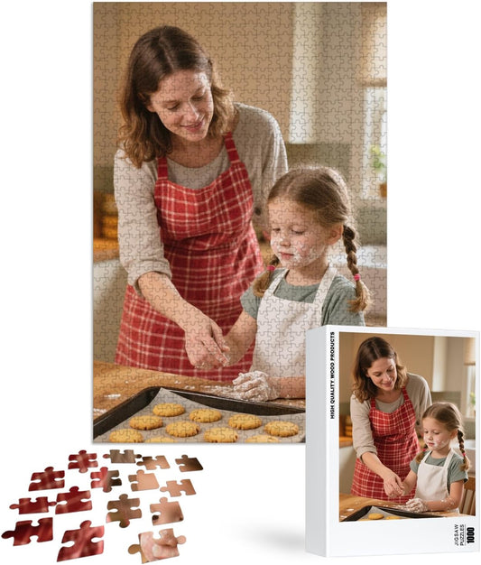 Custom Puzzles from Photos, Personalized Natural Wood Puzzle with 120/200/300/500/1000 Pieces, Customized Jigsaw Create Timeless Memories for Adults, Family, Father's Day, Lover, Pet