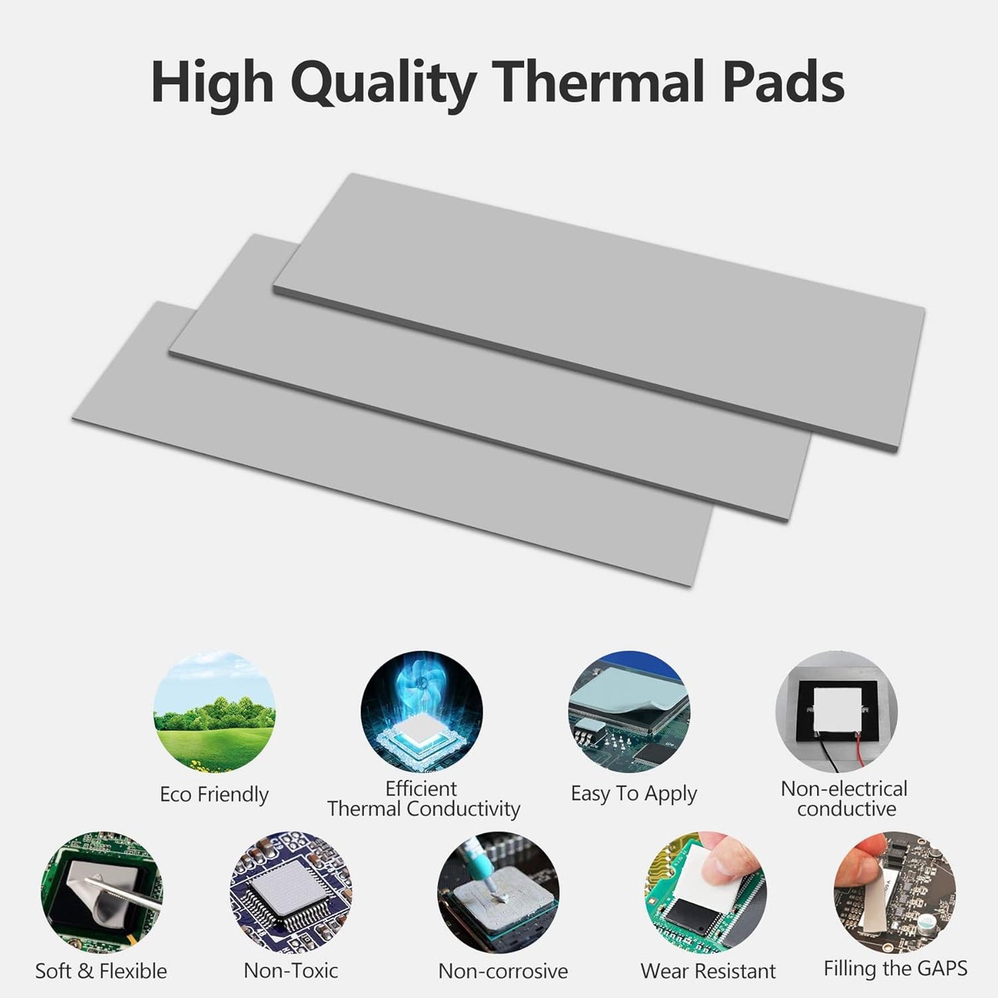 UCEC 30PCS Thermal Pads GPU, 2.6 x 0.8 Inch Reusable Silicone CPU Thermal Pad Conductive Cooling Pad, Excellent Heat Conduction for GPU CPU SSD Heatsink LED IC Chip Motor, 3 x 10 Pack