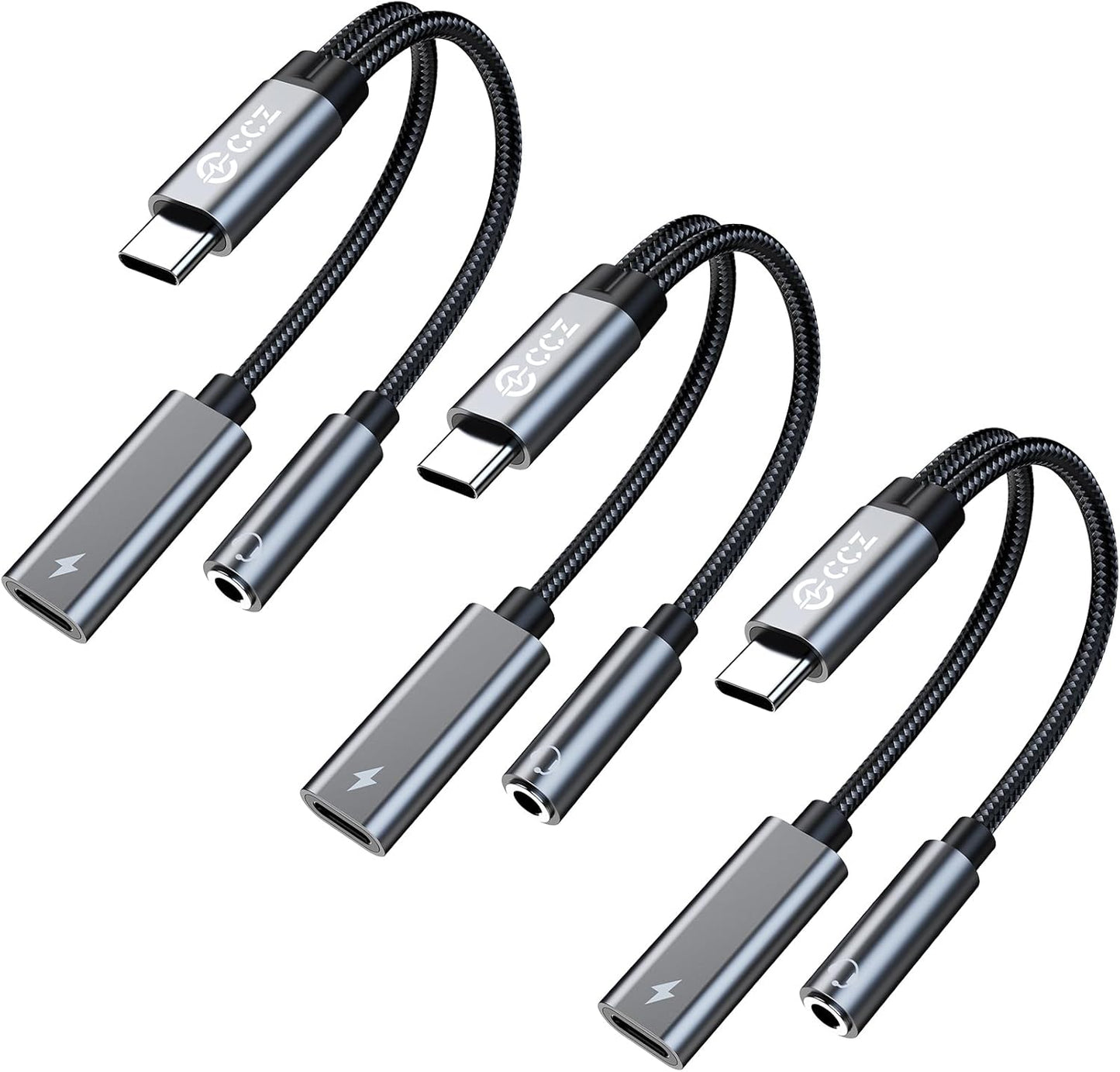 3PCS USB C Splitter for KZ ZS10 PRO, CCZ CA01 USB C to 3.5mm Audio Headphone and Charger Adapter, Type C Headphone Splitter 1 in 2 Out, Dongle Audio Cable DAC for Samsung Galaxy S25/S24 (USBC-3.5MM)