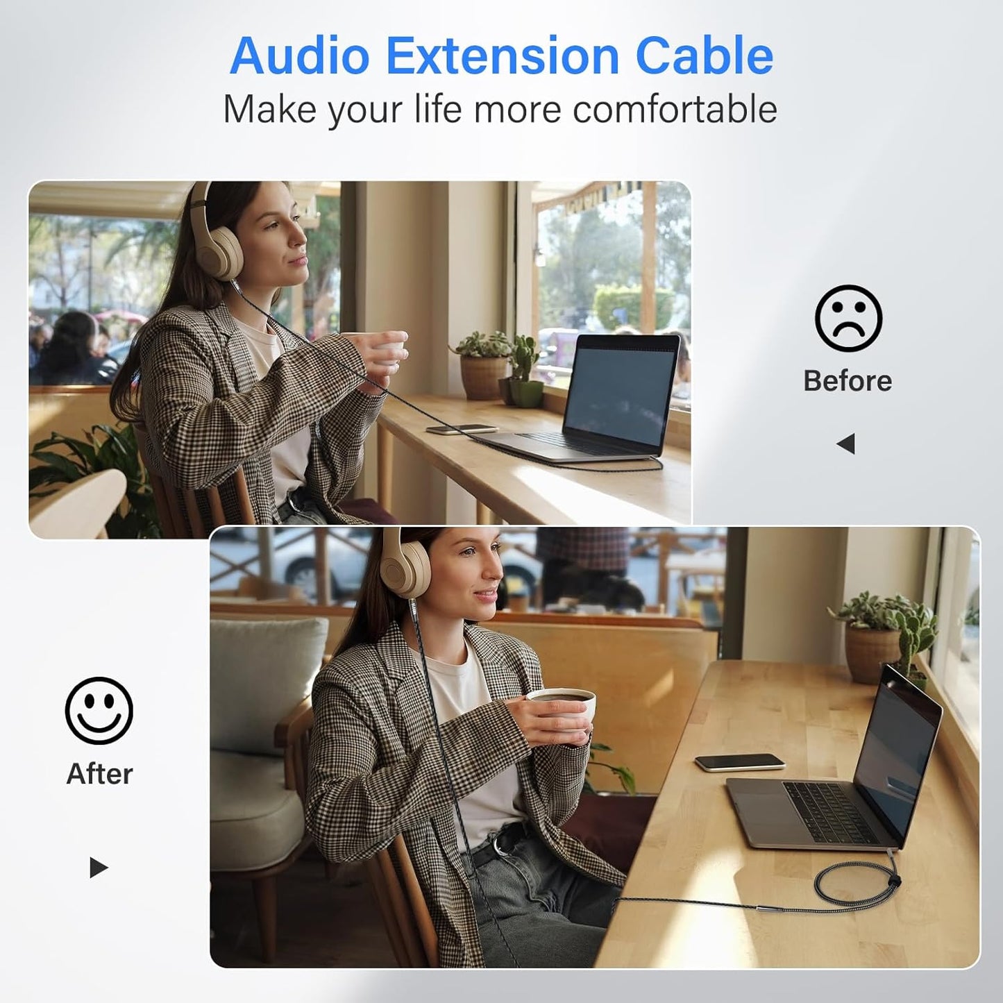 Elecan Headphone Extension Cable 7 Ft/2 Pack, 1/8 Inch 3.5 MM AUX Cord Wire Male to Female, Hi-Fi Sound Thin&Slim Braided TRS Stereo Audio Beats Cable Extender for Car,Home Stereos, Speaker,Phones