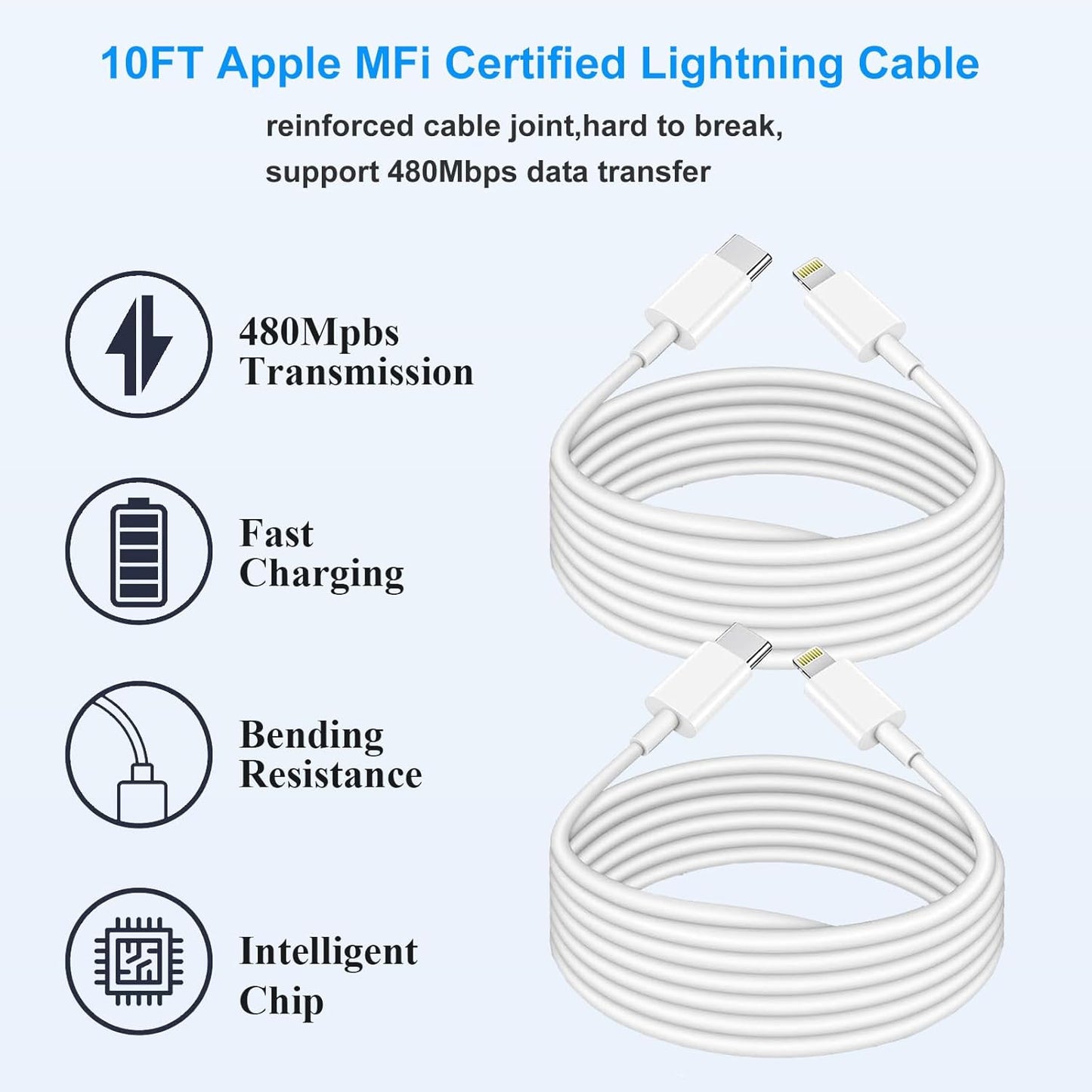 3Pack iPhone Fast Charger[Apple Mfi Certified],10FT iPhone Charger Fast Charging USB C to Lightning Cable with Type C Charger Block Fast Charging Adapter for iPhone 14 13 12 11 Pro Max X Xs Max 8Plus