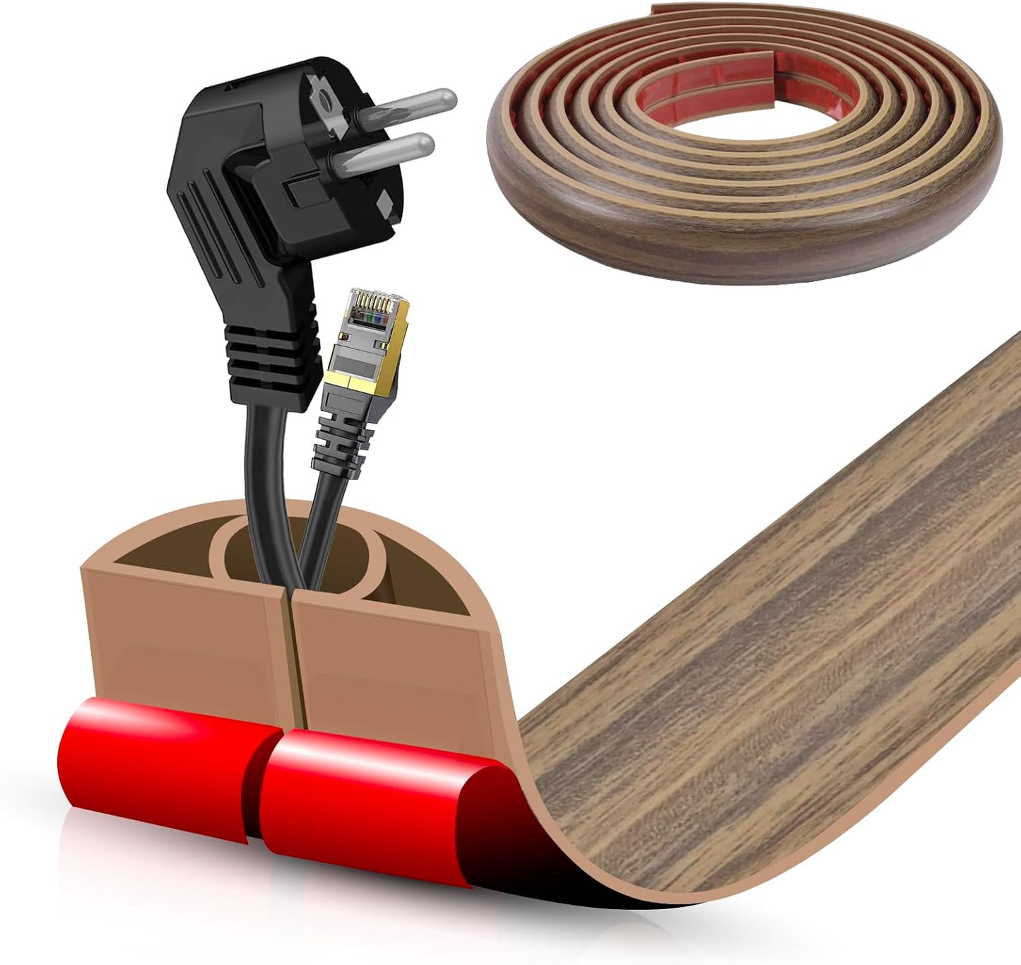 Floor Cord Cover Self Adhesive Cord Hider,10FT Cable Management, Extension Strip Protector for Wires, Prevent Cable Trips for Offices, Gyms, Exhibitions Cavity:0.51"(W) x0.3(H) Woodsmokedbrown