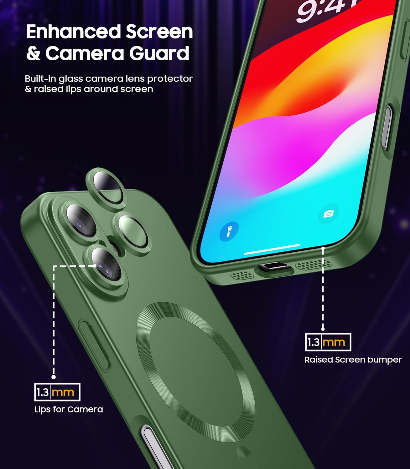 Magnetic for iPhone 16 Case [Compatible with MagSafe][Built-in Camera Lens Protector] Slim Soft Silicone Bumper Shockproof Metallic Luster Phone Case (Green)