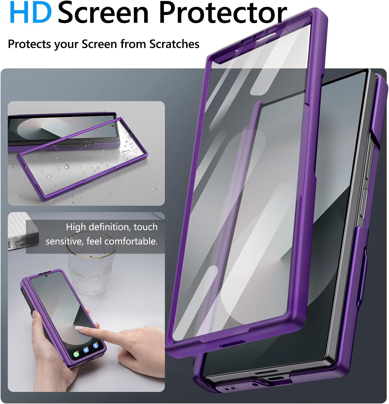 Vihibii for Samsung Galaxy Z Fold 6 Case with S Pen Holder & Card Holder & Slide Camera Cover & Screen Protector & Hinge Protection, Heavy Duty Rugged Wallet Case for Galaxy Z Fold 6, Dark Purple