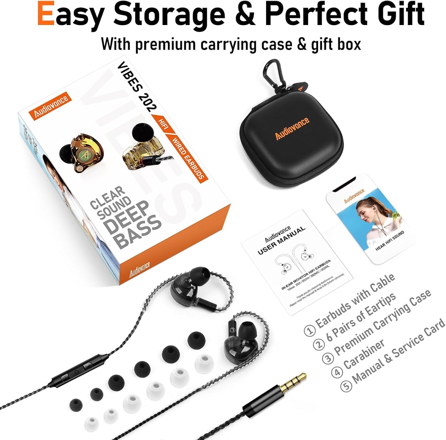 Vibes 202M Wired Earbuds - HiFi in Ear Monitor Headphones - Noise-Isolating Ear Buds w/ Mic - Clear Sound, Deep Bass & Comfort-Fit Gaming Earphones - MMCX to 3.5mm & Silver Plated Cord, Carrying Case