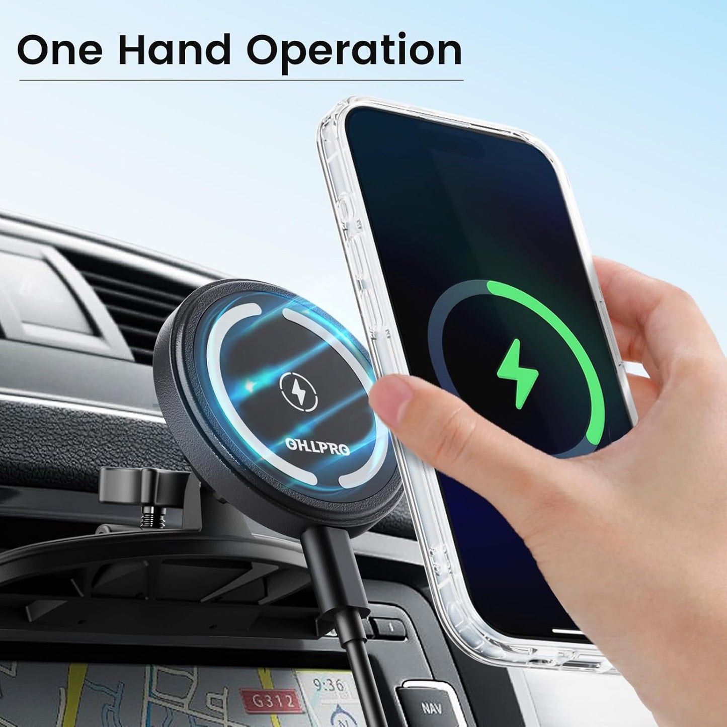 OHLPRO 15W Magsafe Car Mount Charger for iPhone 16, Fast Wireless Charging Magnetic CD Slot Holder with 3M Adhesive Base for Dashboard, Aluminum Shell, Compatible with iPhone 16/15/14 Pro Max, Black