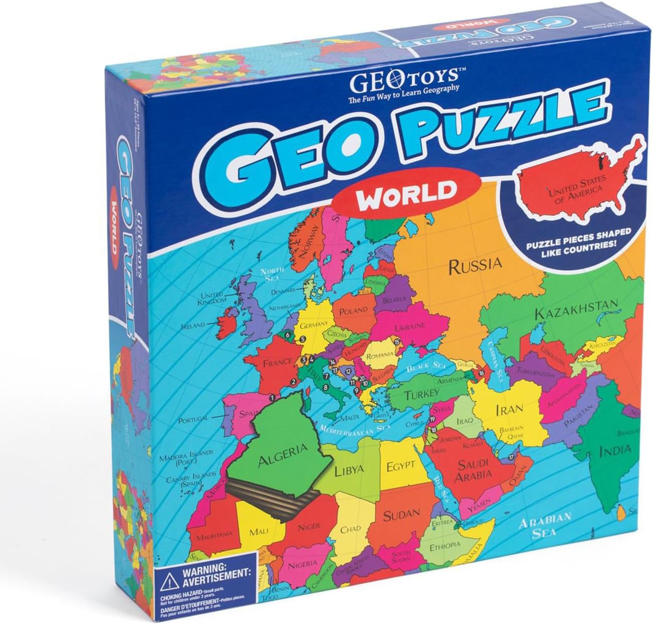 GeoToys GeoPuzzle, World Shaped Jigsaw Puzzles, 68 Pc Geography Puzzle, Geography Game & Map Puzzle, Jigsaw Puzzles for Kids Ages 6-9 Years Old