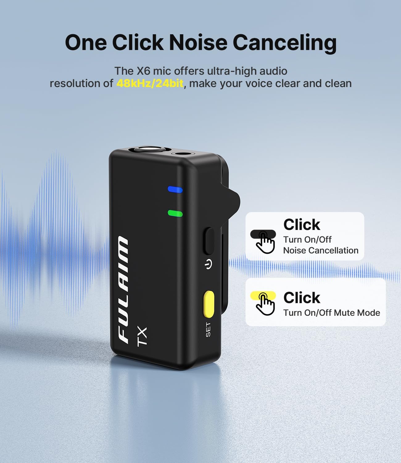 FULAIM X6 Wireless Lavalier Microphones with 4 Transmitter for iPhone, iPad, Android, Camera, Lapel Mic with 48KHz 24Bit, Noise Cancellation for Video Recording, Vlog, YouTube, TikTok