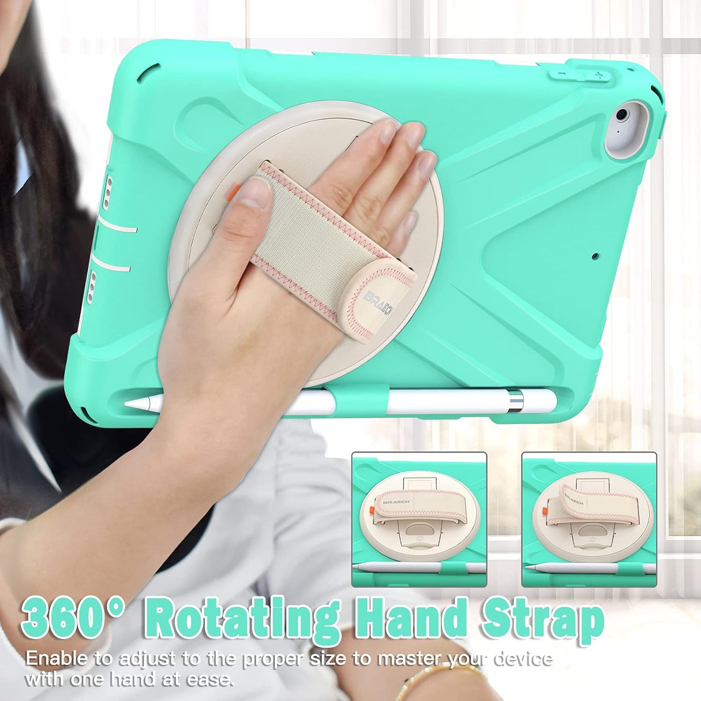 BRAECN iPad mini 5 Case,iPad mini 4 Case, Heavy Duty Shockproof Protective Rugged Case with Pencil Holder,Hand Strap,Kickstand, Shoulder Strap for iPad mini 5th/4th Generation 7.9 Inch for Kids