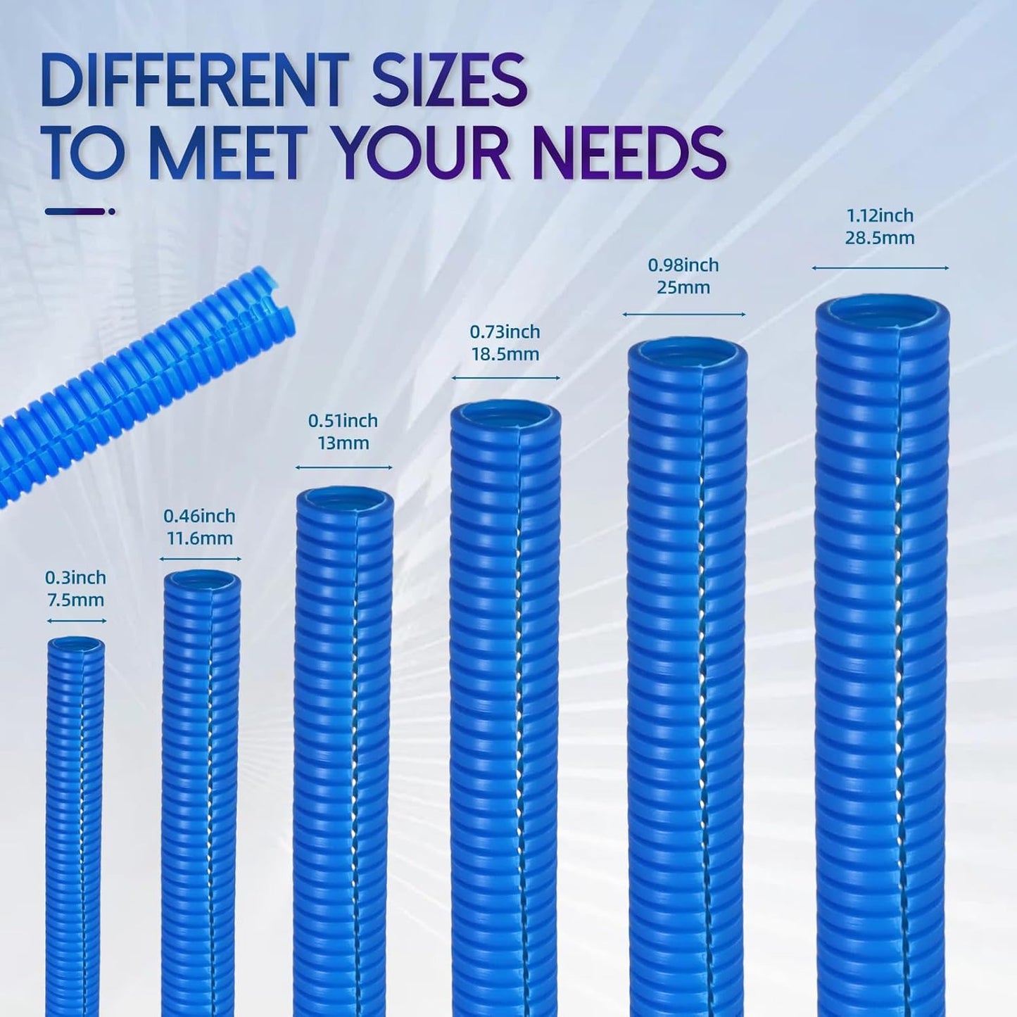 Split Wire Loom Tubing, 10,25ft Cord Protectors from Pets No Chew, Flexible Wire Covers Cord Protectors, Protective Split Cable Sleeve for Automotive Home Industrial Wires(Blue, 1.12inch-10ft)