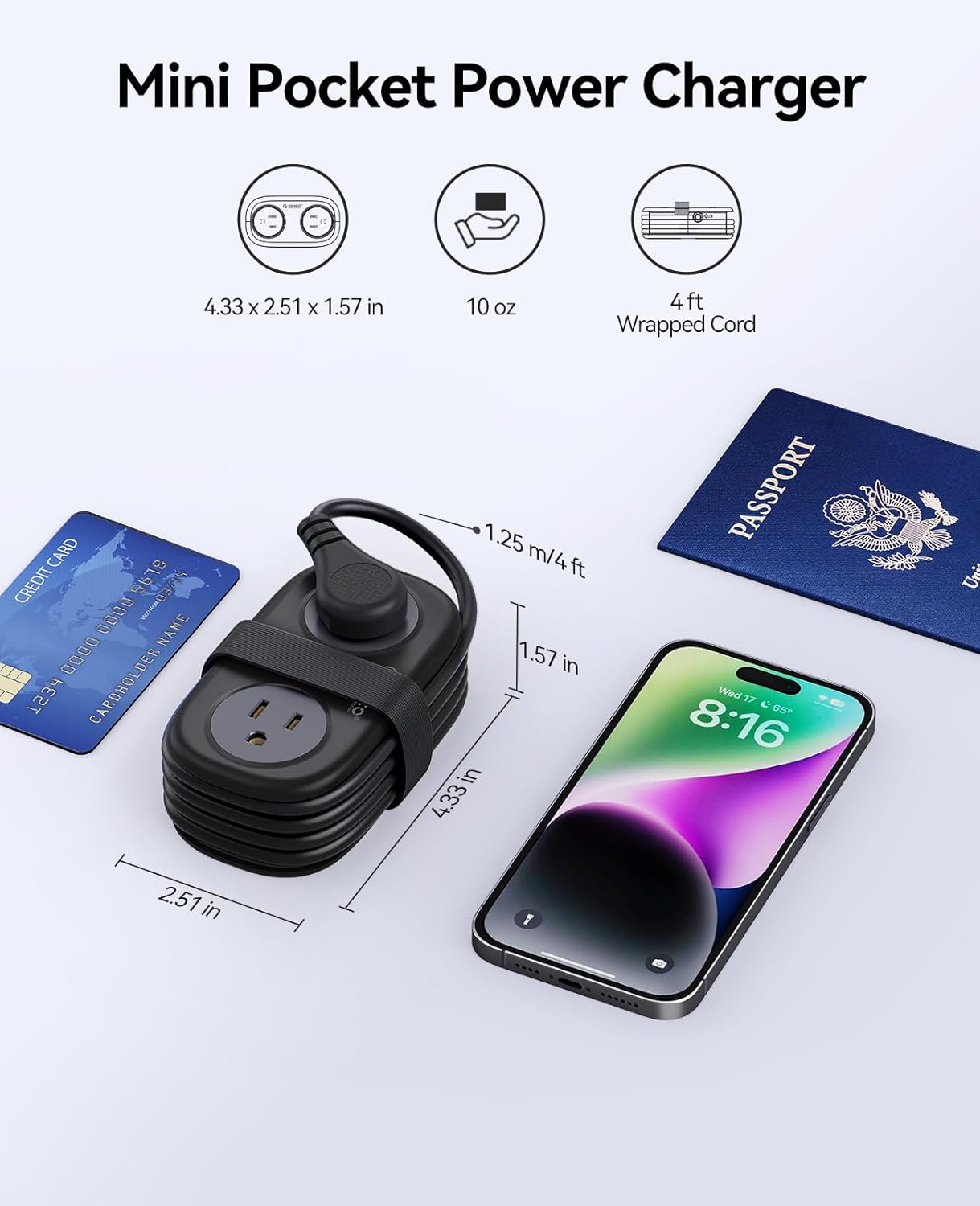 ORICO Travel Power Strip PD20W with 4 AC Outlets 3 USB Ports (1 USB-C), 4FT Flat Plug Extension Cord, Compact Portable Design for Business Travel, Cruise Ship Essentials-AP3