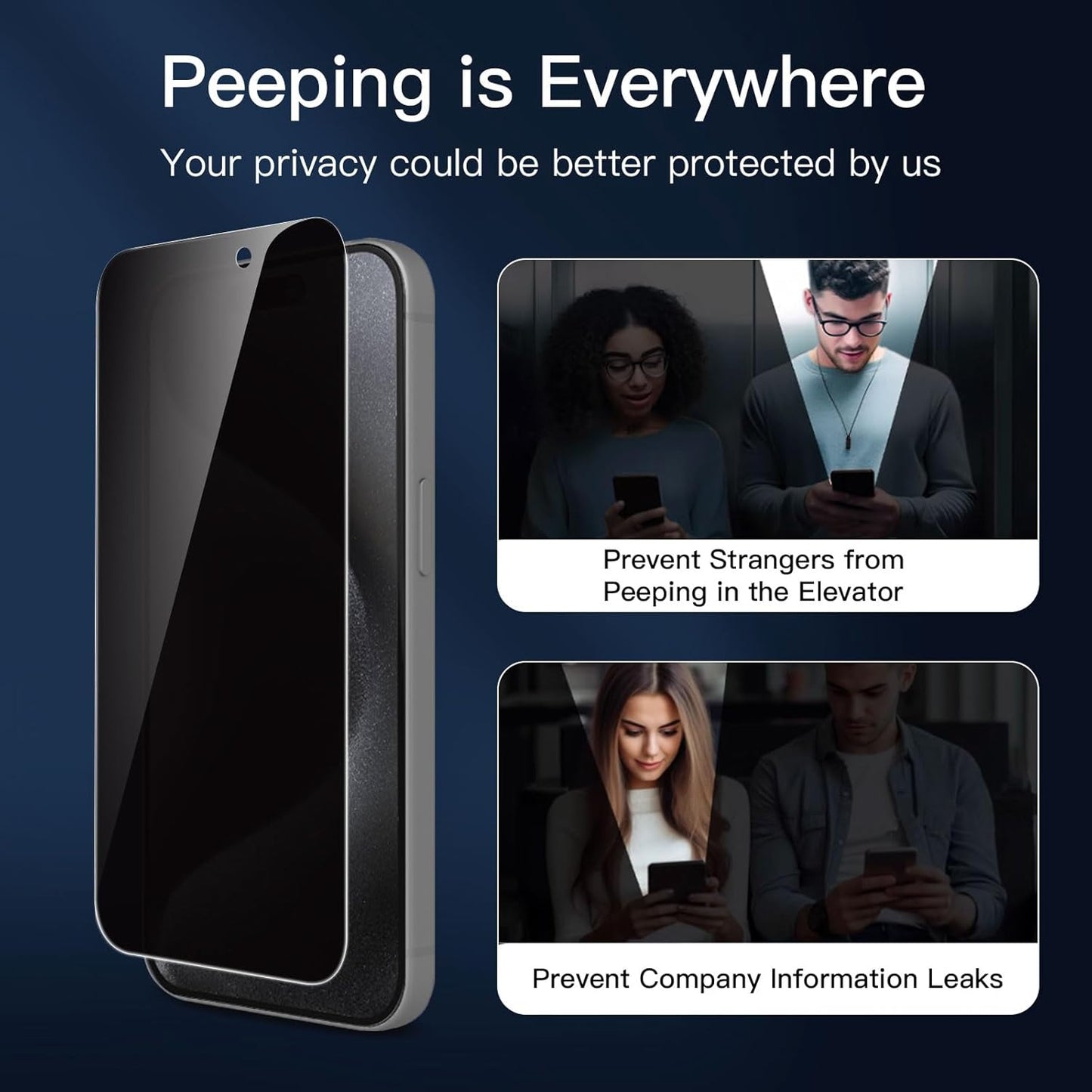 NEW'C 3 Pack Privacy for iPhone 15 Pro Screen Protector (6.1 inches), Anti-Spy Tempered Glass Film,Case Friendly Ultra Resistant,Balanced 28-Degree Privacy Angle - Easy installation tool included