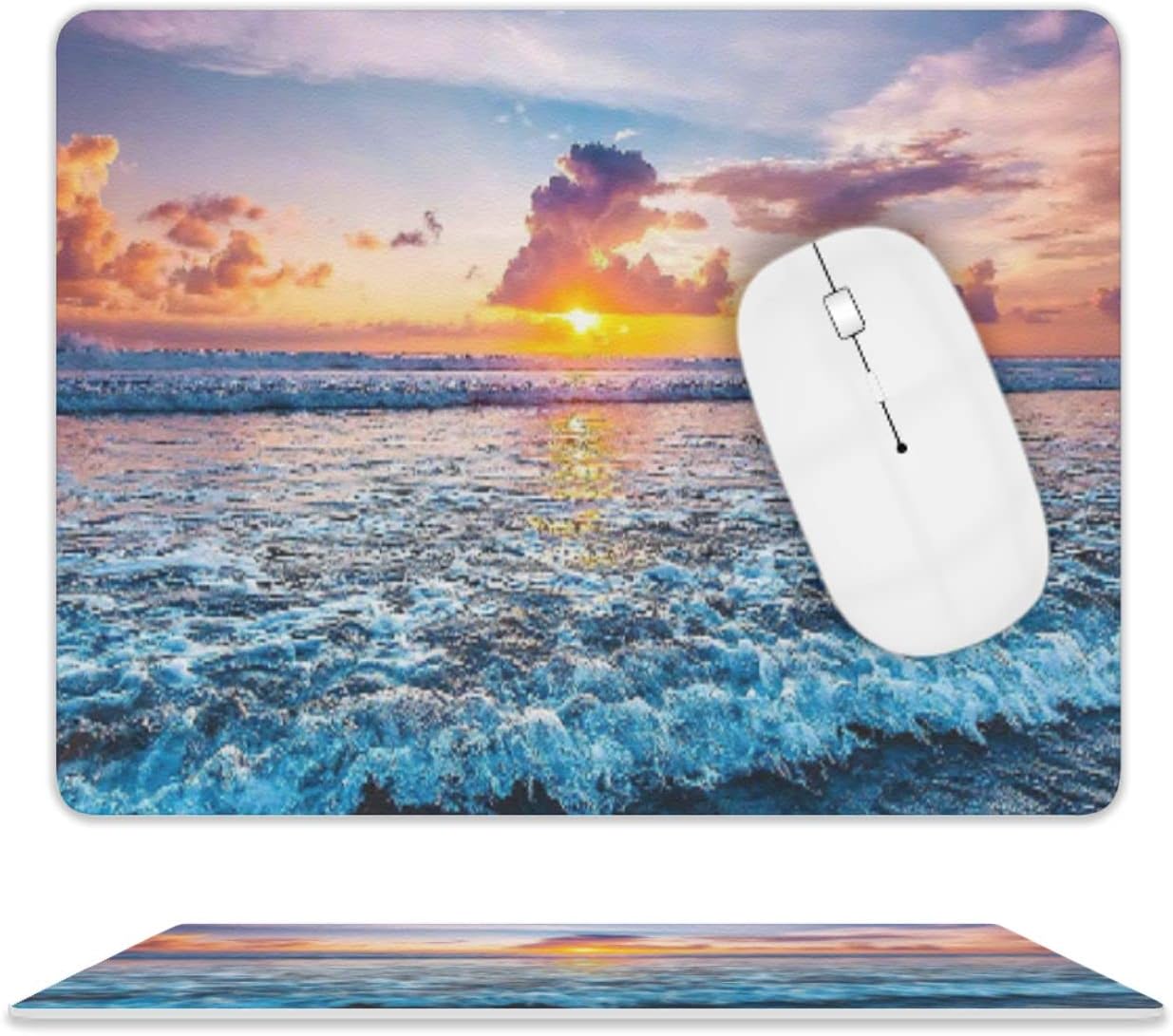 Sunset Ocean Wave Mouse Pad, Square Mousepad,Waterproof Mouse Mat Non-Slip Rubber Base MousePads for Office Home Laptop Travel, 9.5"x7.9"x0.12" Inch