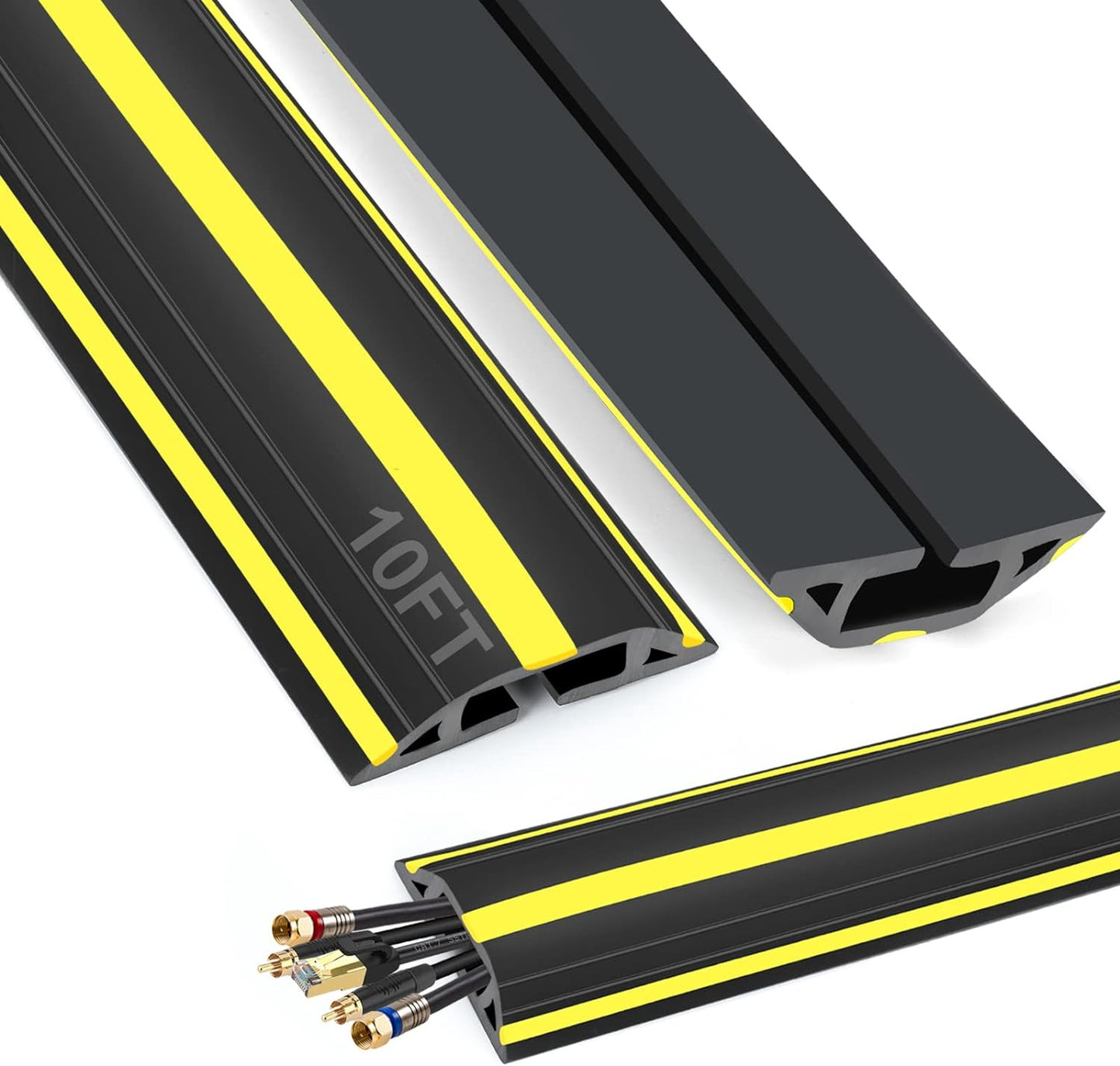 10 ft Floor Cable Cover Protector, Heavy Duty PVC Duct Easy to Unroll, Prevent Trip Hazard for Home Office or Outdoor Settings