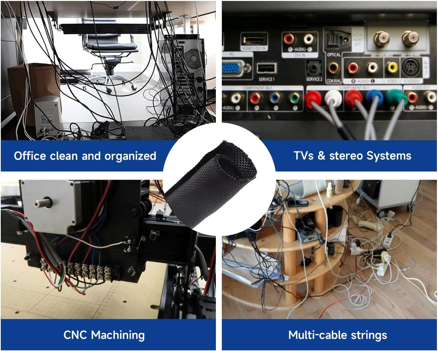 Braided-Wiring-Loom Black Mesh Woven Split-Sleeves for Automotive/Electrical/Multi-Cable Strings Cabling Management Protector Covering (1/2" - 28 Feet)