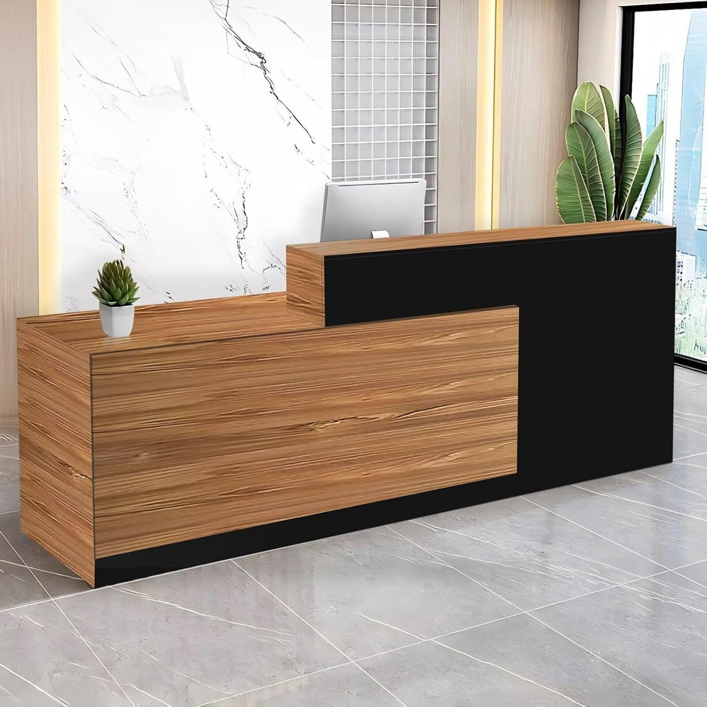 Reception Desk with Counter Modern Checkout Counter with Lockable Drawer Keyboard Tray Receptionist Desk for Office Salon Reception Table A Left 71inch/180cm