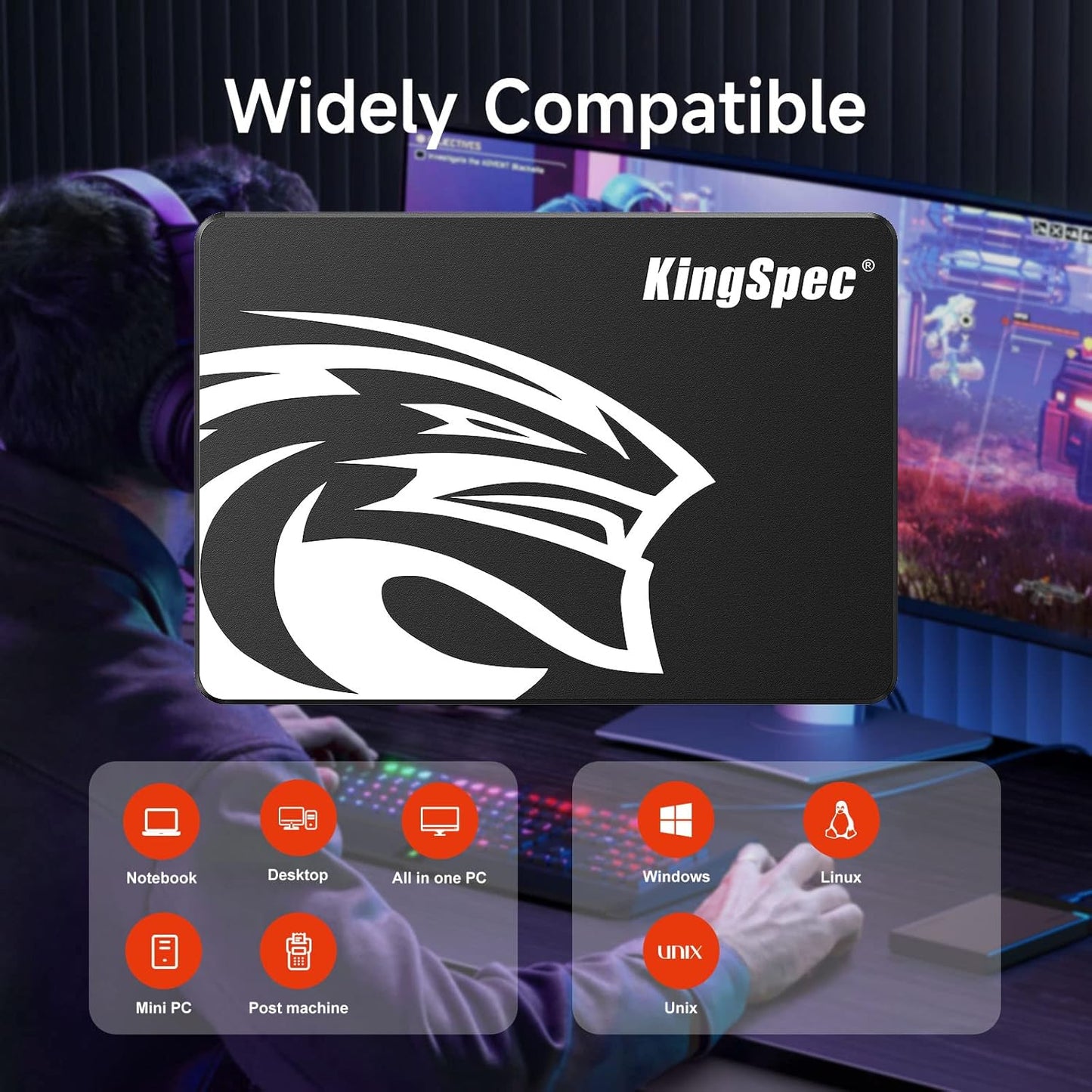 KingSpec 256GB SATA III SSD 6Gb/s, 2.5" SATA SSD with 3D NAND Flash, Internal Solid State Hard Drives, for Laptop and PC Desktop (R/W Speed up to 550/520 MB/s)