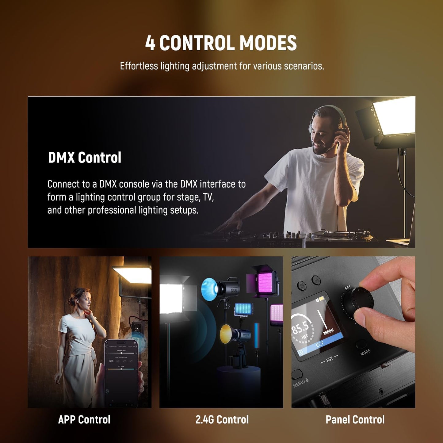 NEEWER 100W Bi Color LED Panel Video Light Kit, 960 LEDs 38600Lux@0.5m 2500K-8500K CRI96+/TLCI97+ 0-100% Dimming, APP/2.4G/Panel/DMX Control for Pro Studio Photography Recording Stage Lighting, AP100B