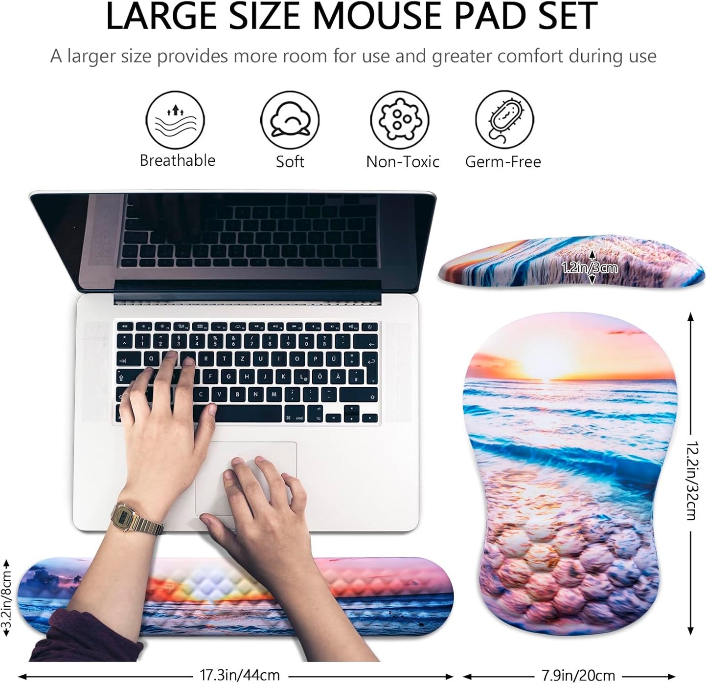 Mouse Pad Wrist Support, Laokiiy 2 in1 Keyboard Wrist Rest+ Ergonomic Mouse Pad, Non-Slip Wrist Rest for Computer Keyboard, Made Easy Typing & Relieve Wrist Pain(Sunrise Beach)