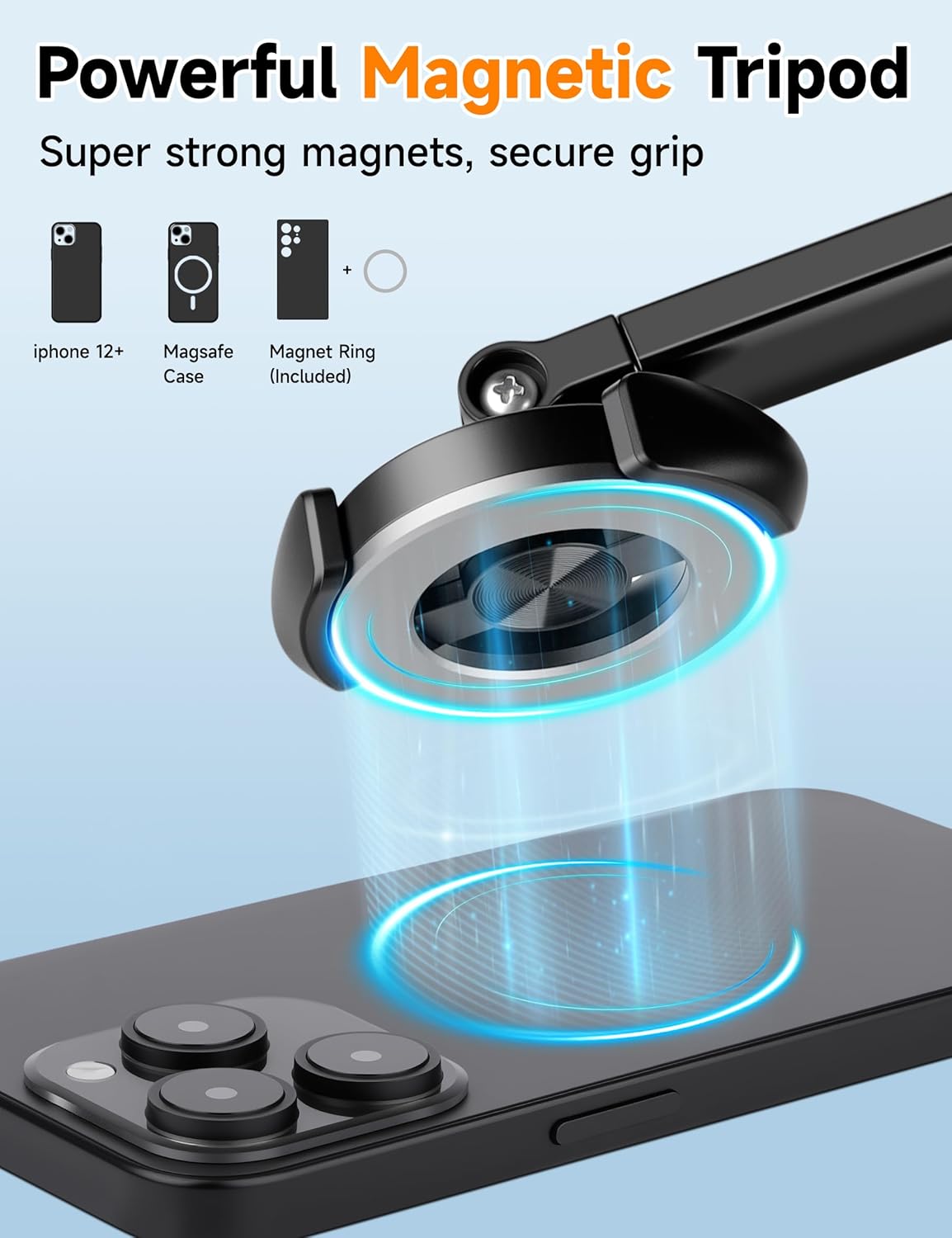 Magnetic Tripod for iPhone, 69" Phone Tripod Selfie Stick with Rechargeable Remote & 2 in 1 Phone Holder, Extendable Cell Phone Stand for Recording Travel, Compatible with iPhone and Android Phone